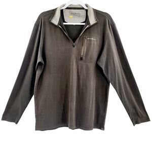 Eddie Bauer Green Brown Cotton Long Sleeve 1/4 Zip Pullover Sweater Men's Sz M